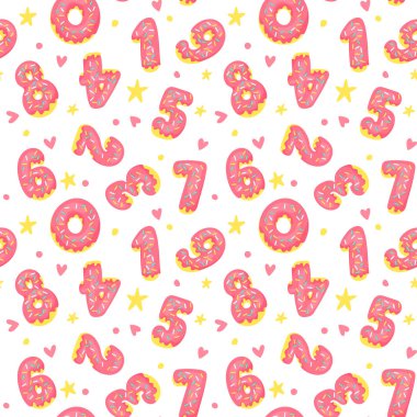 Sorunsuz arka plan, kağıt, kumaş ve yüzey desen tasarım tatlı çörek sayılarla kaydırma. Vektör