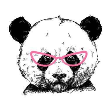 Vektör çizim moda pembe gözlüklü ayı panda. Tebrik kartı, t gömlek tasarım, yazdırma veya poster için kullanılabilir.