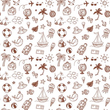 Elle çizilmiş yaz kümesi doodles. Vektör çizim