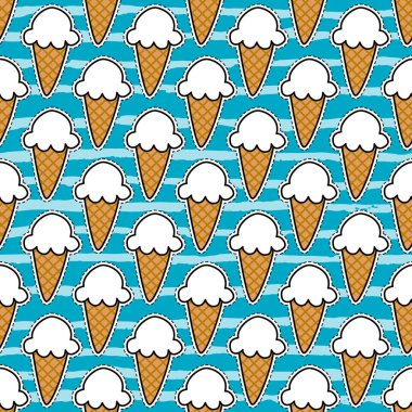 Balıklı dondurma çıkartmaları ile Seamless modeli. Vektör çizim