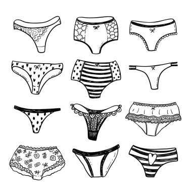 Elle çizilmiş doodle iç çamaşırı vektör set