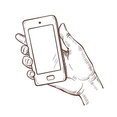 İnsan el smartphone tutarak vektör kroki çizim