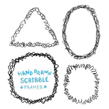 Elle çizilmiş karalama çerçeveler, vektör tasarım öğeleri koleksiyonu kümesi.