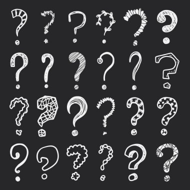Elle çizilmiş doodle soru işaretleri set vektör.