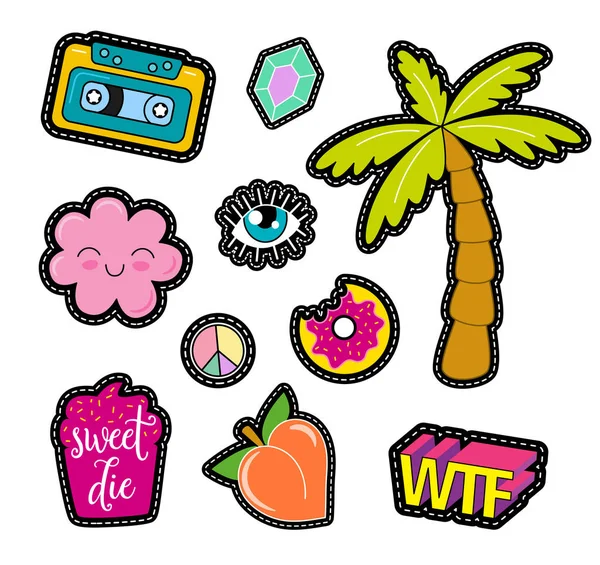 Vetor Moda Pop Art Patches Pinos Emblemas Adesivos — Vetor de Stock