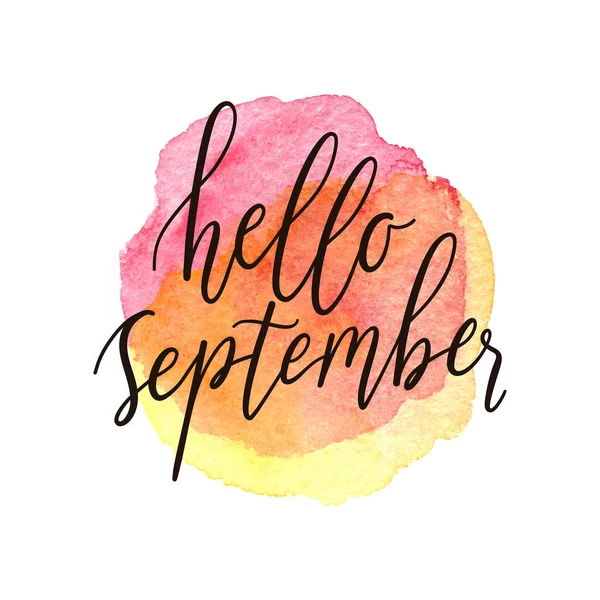 Hallo September Kalligraphische Phrase Auf Einem Vektor Aquarell Textur Kreis — Stockvektor