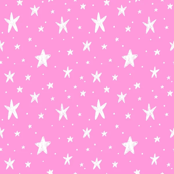 Nahtloses Minimalistisches Vektormuster Mit Einfachen Sternen Auf Rosa Hintergrund — Stockvektor