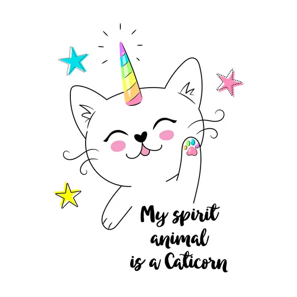 Illustration Vectorielle Petit Chat Blanc Mignon Licorne Caticorn Peut Être — Image vectorielle