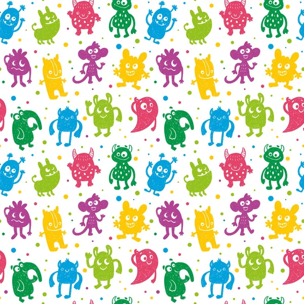 Grappige Schattig Doodle Monsters Patroon Vectorillustratie — Stockvector