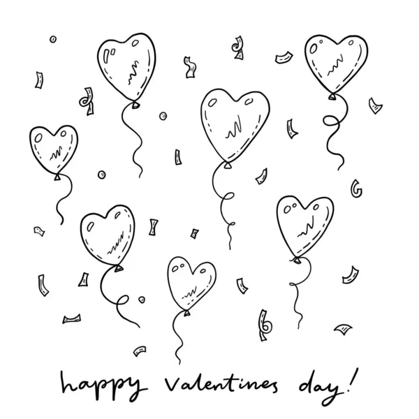 Tarjeta San Valentín Con Divertidos Globos Aire Doodle — Archivo Imágenes Vectoriales