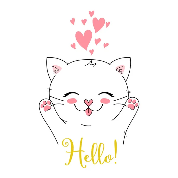 Vektorový Tisk Happy Cute Cat — Stockový vektor