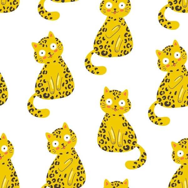 Patrón Vector Sin Costuras Con Gato Leopardo Divertido Impresión Moda — Vector de stock