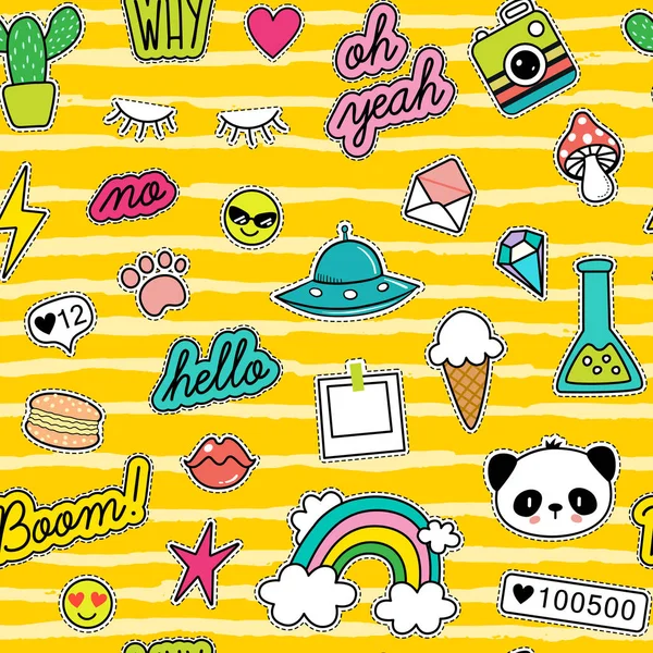 Padrão Sem Emenda Vetor Moda Com Patches Arte Pop Pinos — Vetor de Stock