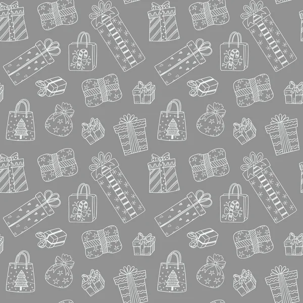 Patrón Sin Costuras Con Cajas Regalo Navidad Garabato Dibujado Mano — Archivo Imágenes Vectoriales