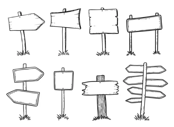 Illustration Dessinée Main Des Panneaux Signalisation Des Flèches Bois Gribouillage — Image vectorielle