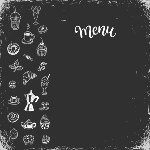 Modèle Page Menu Avec Craie Dessinée Aliments Désert Doodle Café — Image vectorielle