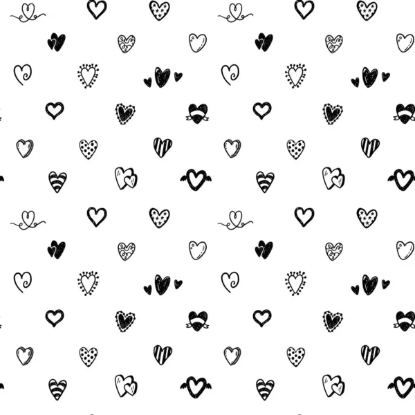 Bezešvá Vektorová Vzor Ručně Kreslenou Doodle Srdce Valentinky Den Svatební — Stockový vektor