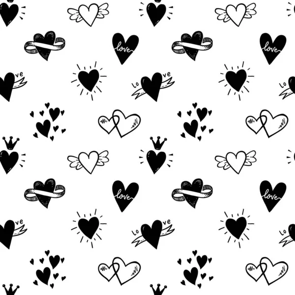 Legrační Doodle Srdce Ikony Kolekce Ručně Kreslenou Valentines Den Svatební — Stockový vektor