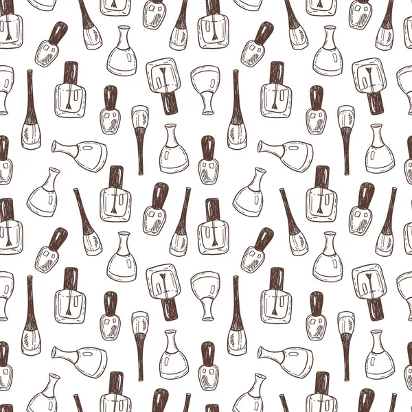 Seamless Vector Pattern Background Hand Drawn Nail Polish Bottles — Stock Vector