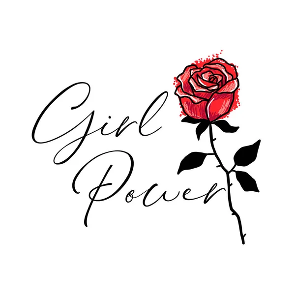 Girl Power Slogan Mit Illustration Einer Rose Modedruck Design Feminismus — Stockvektor
