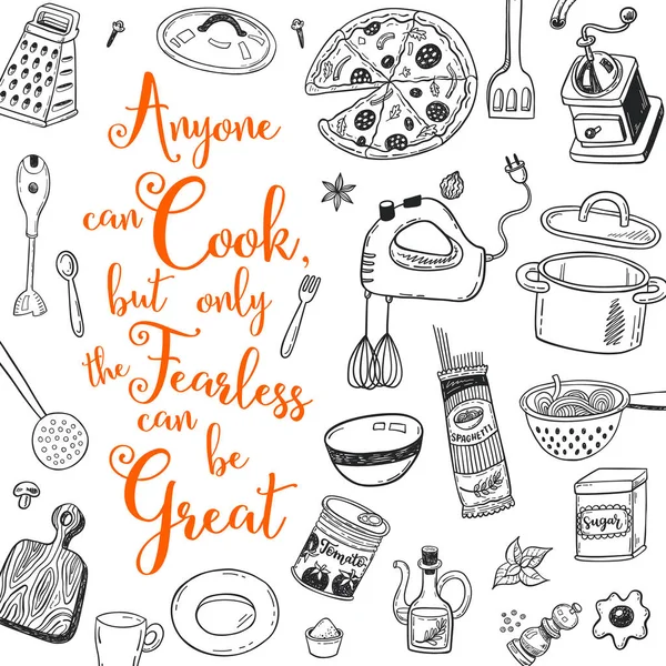 Drawn picture with kitchen stuff Royalty Free Vector Image