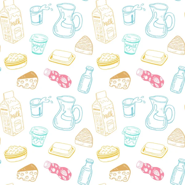 Handgezeichnete Vektor Nahtlose Muster Mit Skizze Milchprodukte — Stockvektor