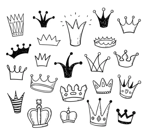 Hand Drawn Doodle Princess Crowns Set Vector Illustration — Stock Vector