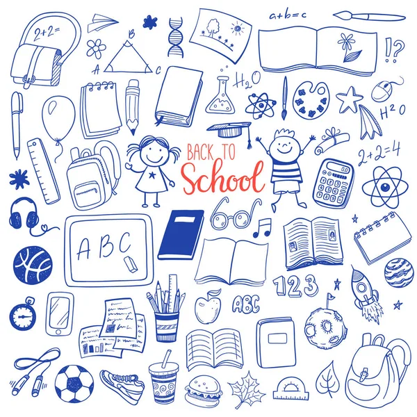 Back School Hand Drawn Sketch Icons Set Vector Illustration — Stock Vector