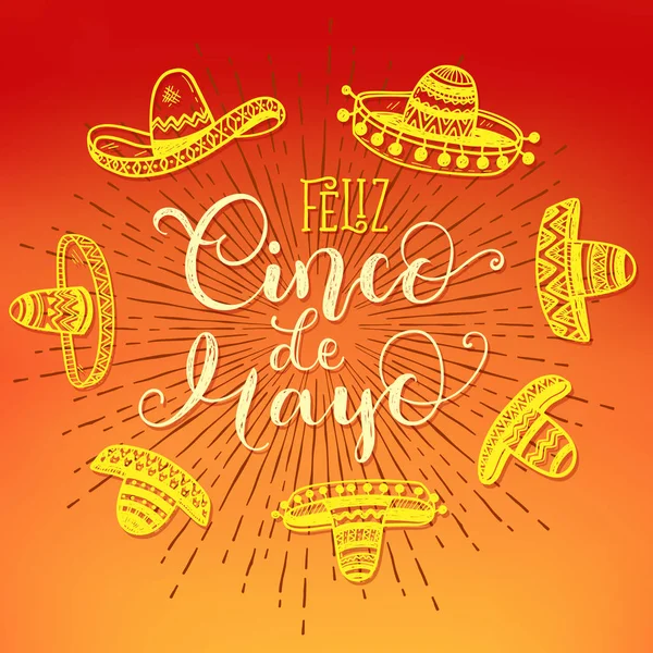 Happy Cinco Mayo Tangan Ditarik Kartu Ucapan - Stok Vektor
