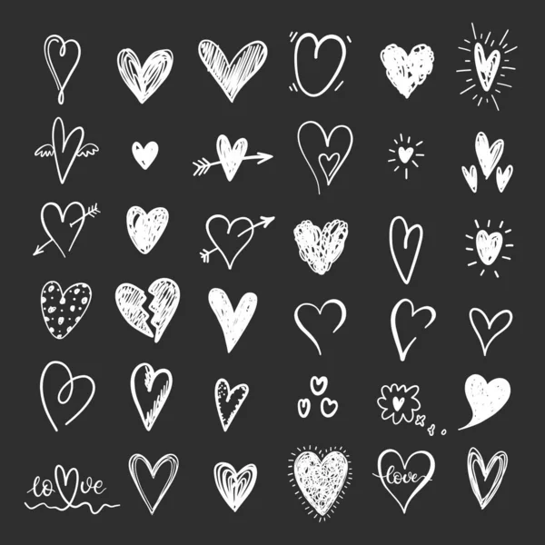 Grappige Doodle Harten Iconen Collectie Hand Getrokken Valentijnsdag Bruiloft Ontwerp — Stockvector