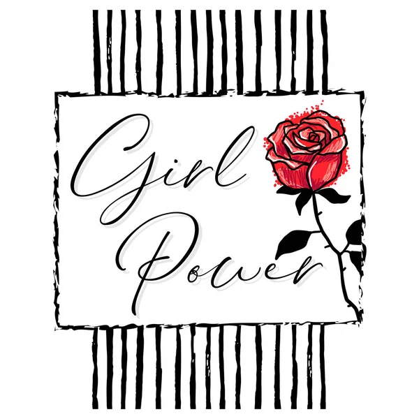 Girl Power Slogan Med Illustration Ros Print Modedesign Feminism Affisch — Stock vektor