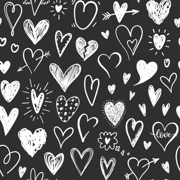 Modello Amore Con Cuori Scarabocchiati Disegnati Mano Design San Valentino — Vettoriale Stock