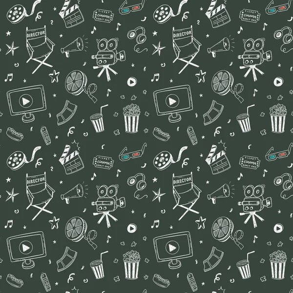 Nahtloses Muster Mit Handgezeichneten Kino Doodles Vektorillustration — Stockvektor