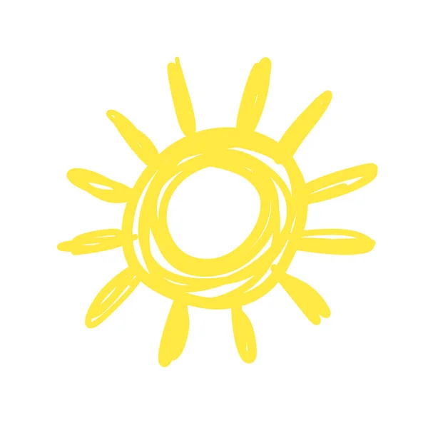 Gracioso Sol Garabatos Icono Vector Dibujado Mano — Vector de stock