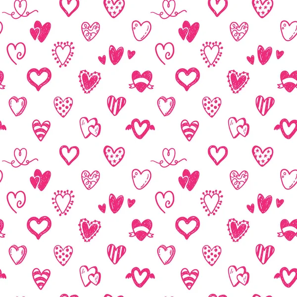 Sorunsuz Vektör Desen Ile Elle Çizilmiş Doodle Kalpler Sevgililer Günü — Stok Vektör
