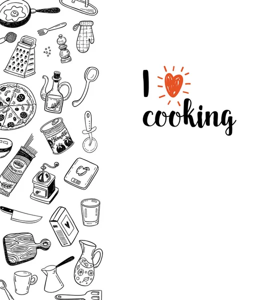 Karalamalar Illüstrasyon Yemek Mutfak Dekorasyon Tasarım Yazdırma Veya Poster Için — Stok Vektör