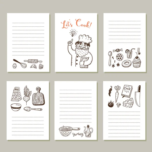 Ορίστε Πρότυπο Σελίδας Για Σημειώσεις Μαγειρική Συνταγή Κάρτες Χέρι Doodle — Διανυσματικό Αρχείο