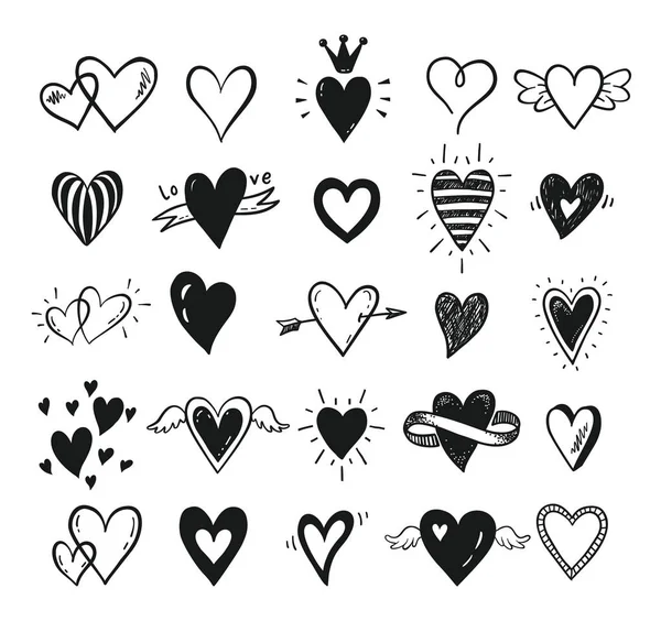 Funny Doodle Hearts Icons Collection Hand Drawn Valentines Day Wedding — Stock Vector