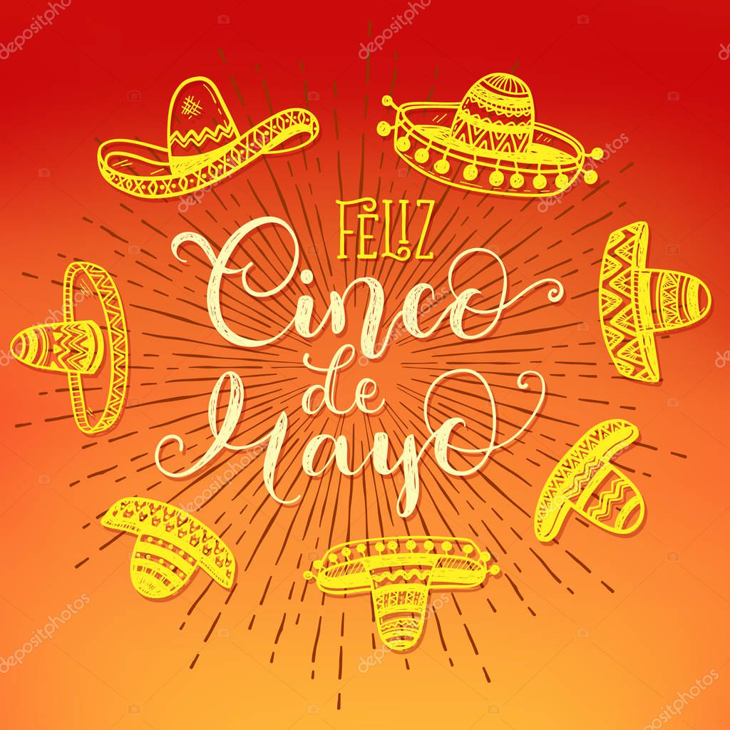 Happy Cinco de Mayo hand drawn greeting card