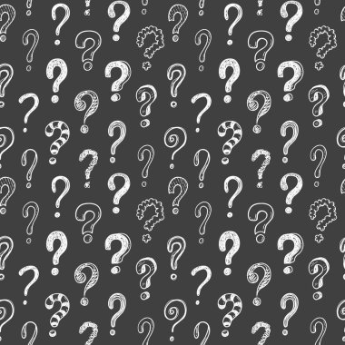 Sorunsuz vektör desenle doodle bir tahta arka plan üzerinde soru işaretleri