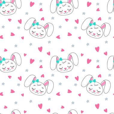 sevimli küçük tavşan ile sorunsuz vektör desen. Kızlar tasarımını yazdırma
