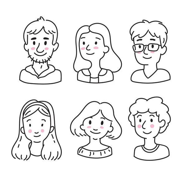 Avatars Dessinés Main Pour Les Médias Sociaux Dans Style Doodle — Image vectorielle