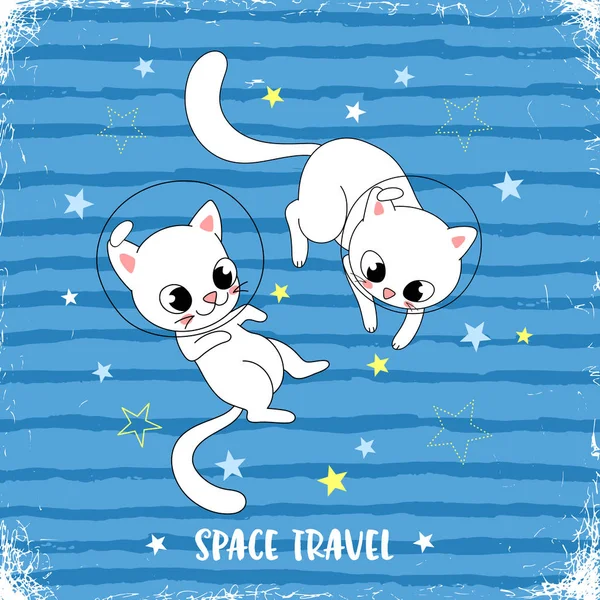 Gato Volando Estrellas Eslogan Del Explorador Espacial Con Gatito Astronauta — Vector de stock