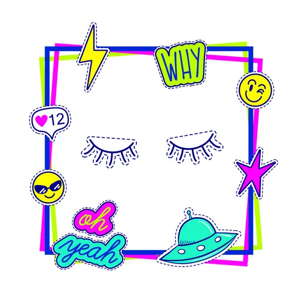 Padrão Sem Emenda Vetor Moda Com Patches Arte Pop Pinos —  Vetores de Stock