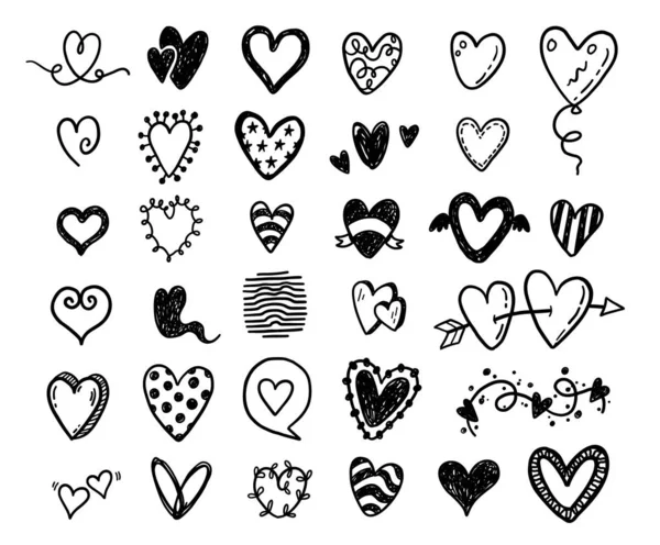 Funny Doodle Coeur Icônes Collection Valentines Dessinées Main Conception Mariage — Image vectorielle