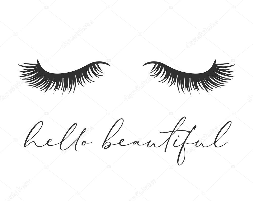 Female eyes with long lashes, beautiful eyelashes. Fashion illustration, tee shirt slogan design