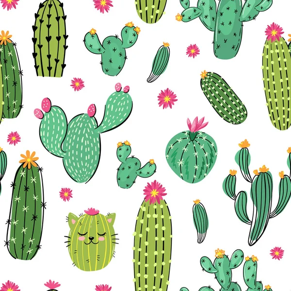 Wzór Ręcznie Rysowane Pustynia Cactus Roślin Ilustracja — Wektor stockowy