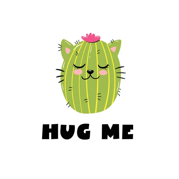 Cactus Gato Print Abrazame Eslogan — Vector de stock