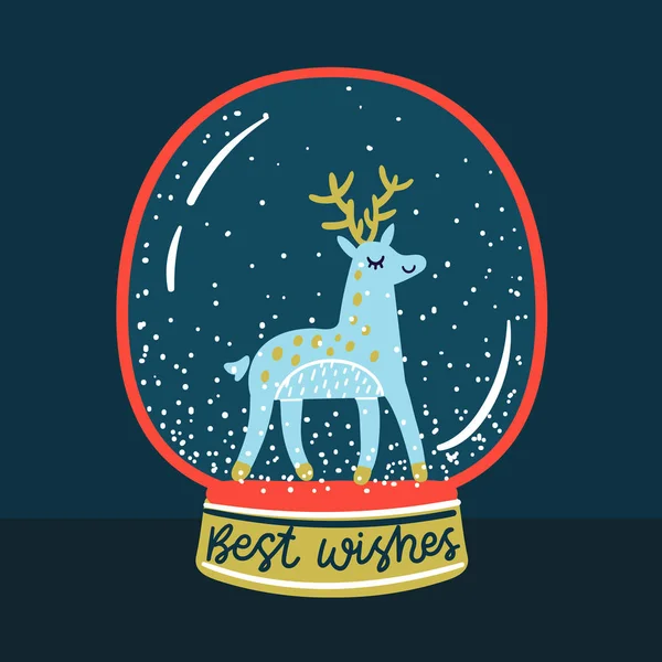 Christmas Deer Glass Dark Background — Stock Vector