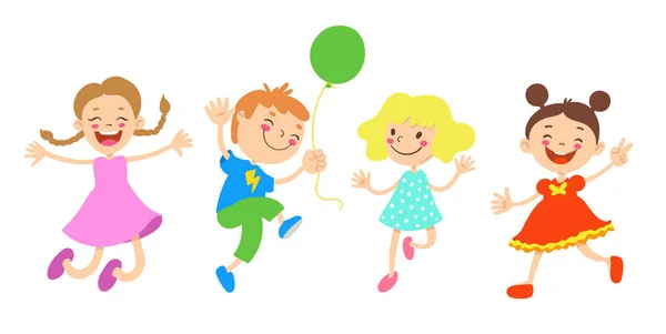快乐的卡通孩子玩和跳跃 — 图库矢量图片
